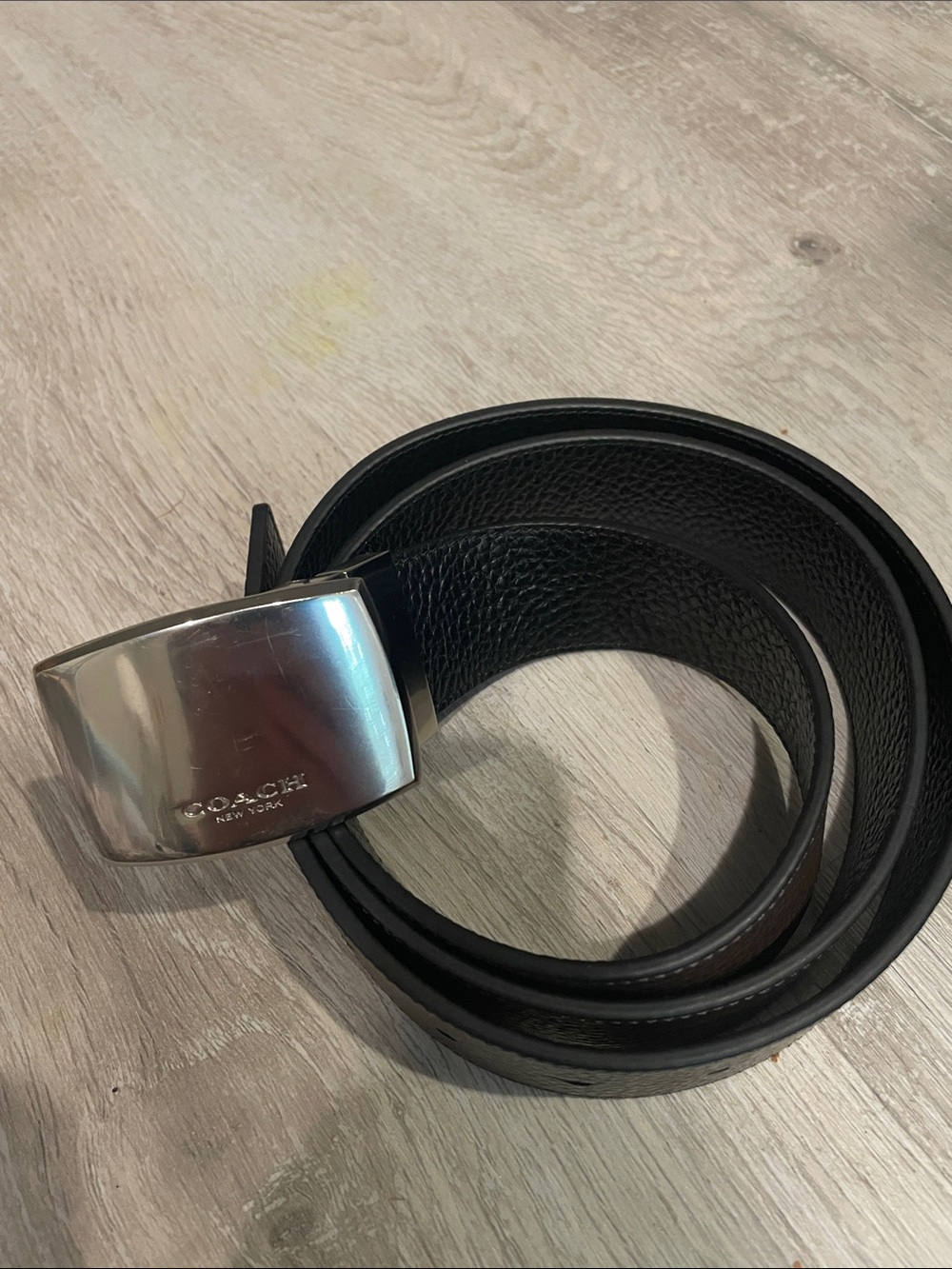 Coach Black Leather Men's Belt with Silver Buckle